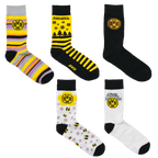 Advent calendar featuring BVB socks in various designs, including black-and-yellow stripes, the BVB logo, and Christmas motifs—perfect for BVB fans.