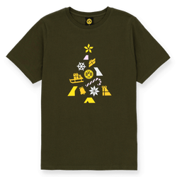 Maglietta BVB Winter Wonder color oliva con motivo natalizio e logo BVB, ideale per i tifosi del Borussia Dortmund nella stagione fredda.