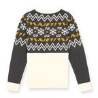 Vista posteriore del maglione “Winter Wonder” del BVB per bambini, con motivo a zigzag e fiocchi di neve nei colori nero e giallo e la scritta “1909”.