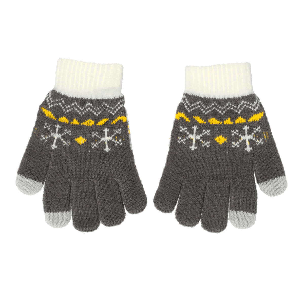 Paar BVB-Kinderhandschuhe aus Strick mit schwarzgelbem Muster und Bündchen, geeignet für den Winter.