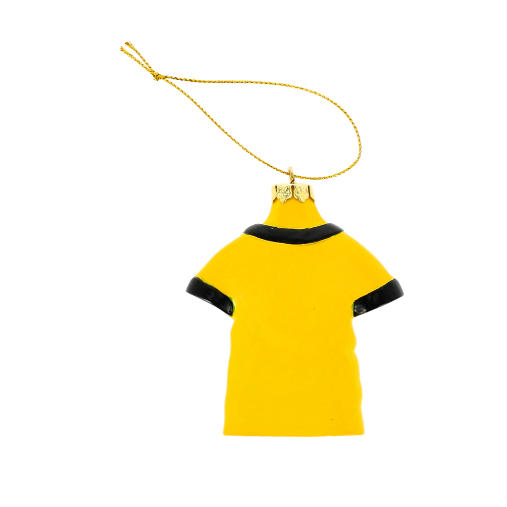 The BVB construction trailer, shaped like a black-and-yellow jersey with a black collar and sleeves, features a gold loop for hanging.