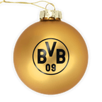 Boule de Noël dorée ornée du logo noir « BVB 09 », une décoration de sapin élégante pour les supporters du Borussia Dortmund.