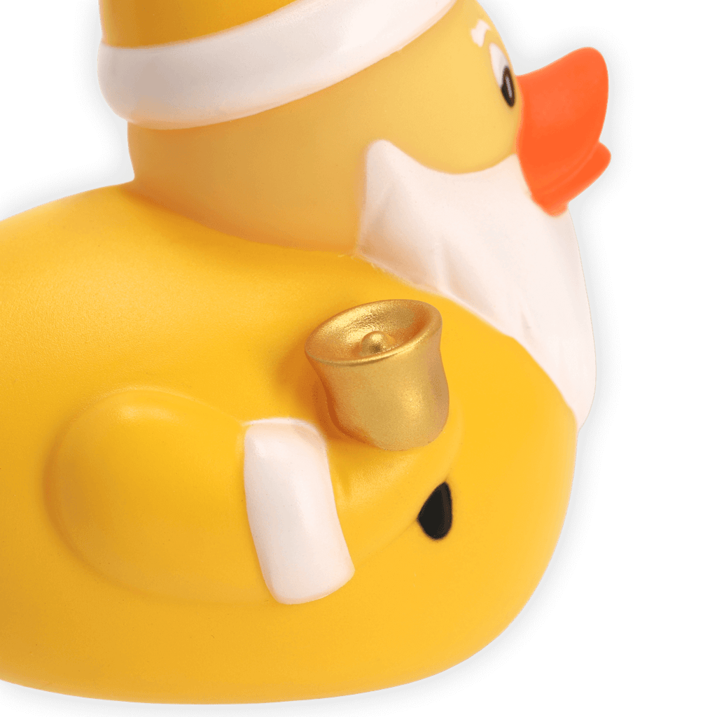 Gelbe BVB-Badeente im Weihnachtsmann-Design, perfekt als schwarzgelber Fanartikel oder Geschenk.