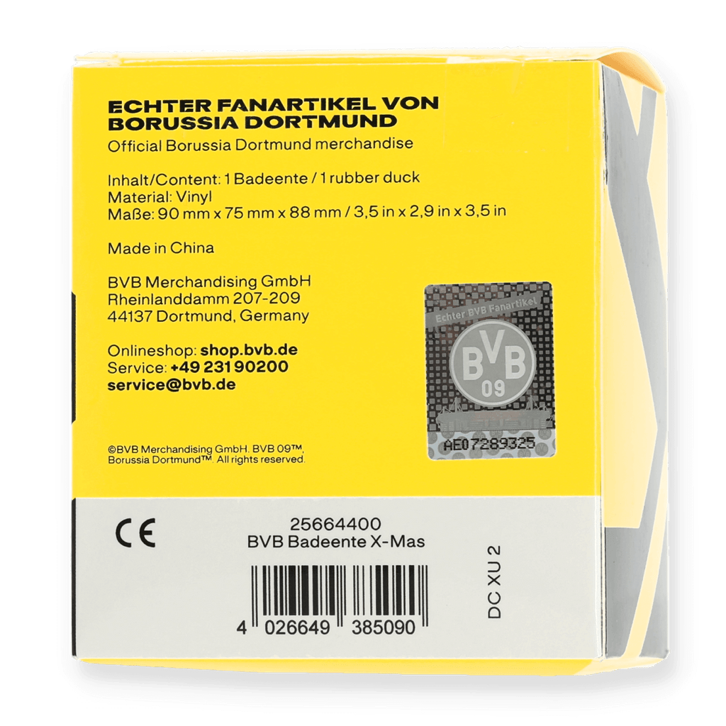Offizielle BVB Badeente im weihnachtlichen Design als Weihnachtsmann, perfektes Geschenk für Borussia Dortmund Fans.