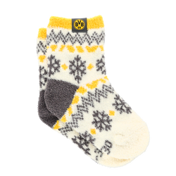 Chaussettes douillettes du BVB pour enfants, ornées d'un motif de flocons de neige noir et jaune et du logo du BVB, idéales pour les froides journées d'hiver.