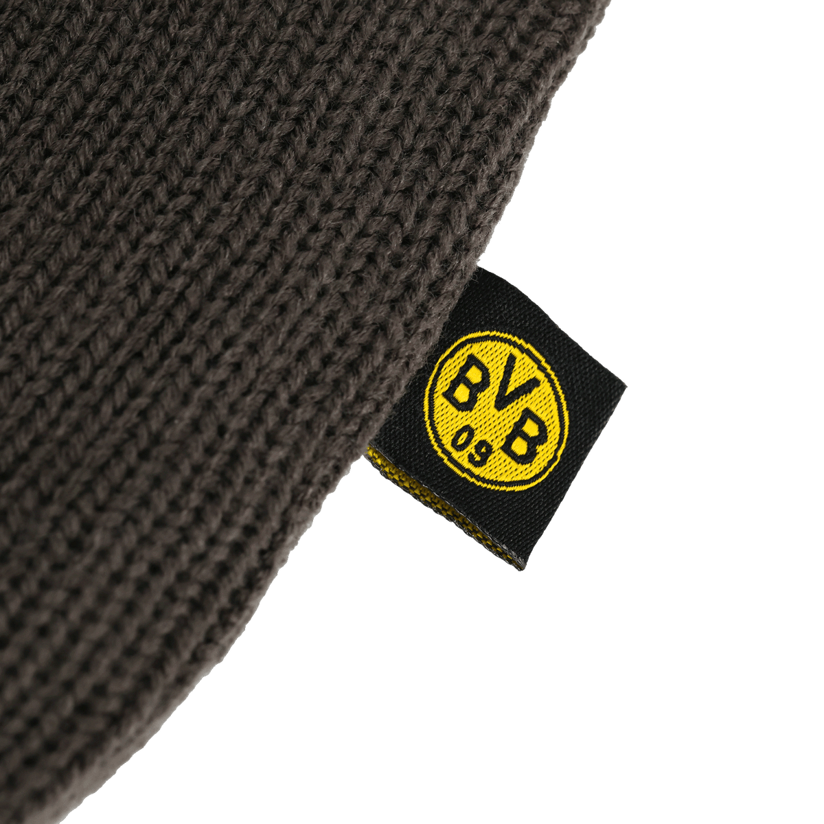Schwarzgelbe BVB-Wärmflasche mit gestricktem Design und BVB 09-Logo, ideal für Fans.