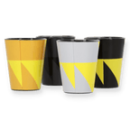 Ein 4er-Set BVB Schnapsgläser im typischen schwarzgelben Design, ideal für Borussia Dortmund Fans.