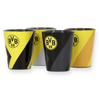 BVB Schnapsglas 4er-Set in den typischen schwarzgelben Vereinsfarben mit offiziellem BVB-Logo. Ideal für Borussia Dortmund Fans.