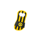Apribottiglie dal design che riproduce una ciabatta da bagno nera e gialla a righe con il logo del BVB, come articolo per i tifosi del Borussia Dortmund.