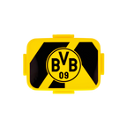 Boîte à sandwich BVB noire et jaune, ornée d'un grand logo BVB 09 sur le couvercle, idéale pour les supporters du Borussia Dortmund.