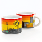 Set di 2 tazzine da caffè del BVB, con design nei colori nero, giallo e rosso, motivo dello stadio e logo del BVB, ideali per i tifosi del Borussia Dortmund.