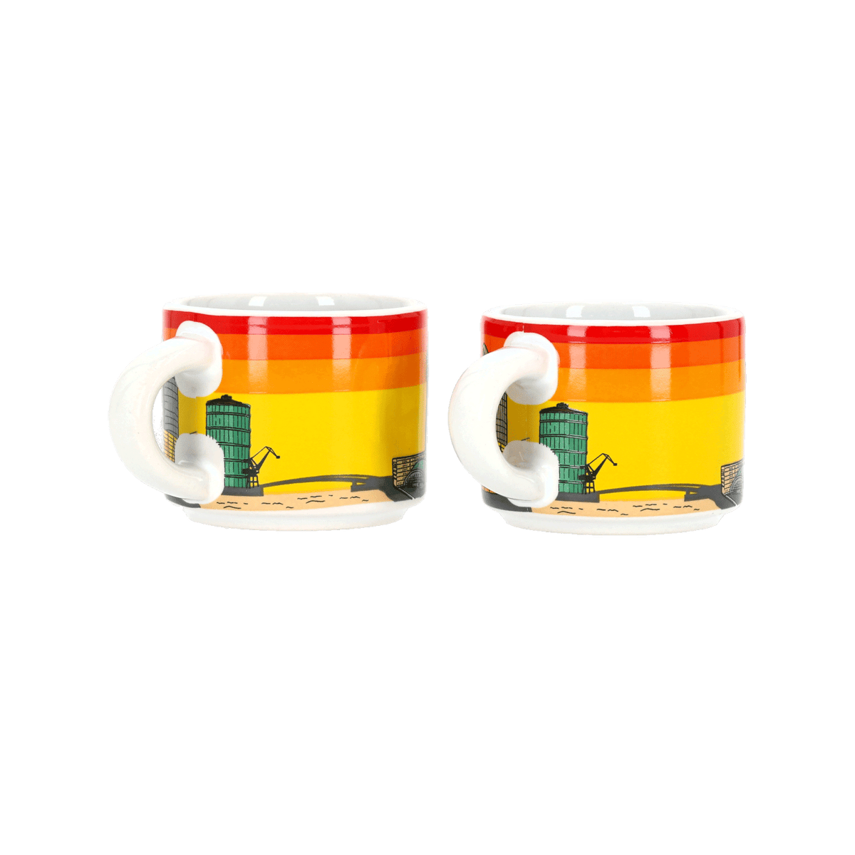 Set da 2 tazzine da caffè BVB con motivo dello stadio nei colori nero e giallo, perfette per i tifosi del Borussia Dortmund e per chi ama gustare il caffè con stile.
