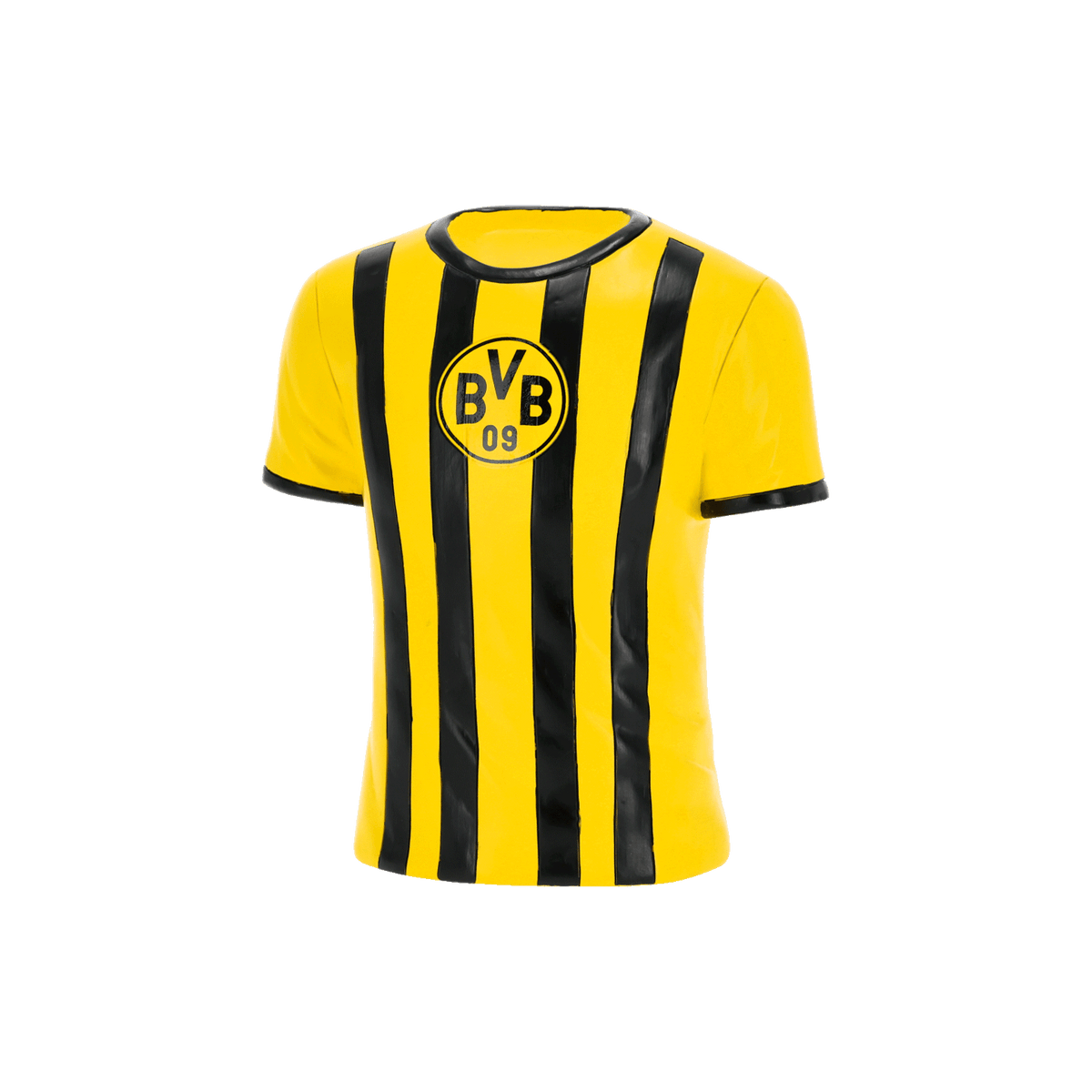 Maglia del BVB nei colori nero e giallo, con motivo a strisce verticali, collo rotondo e logo BVB ben visibile sul petto.