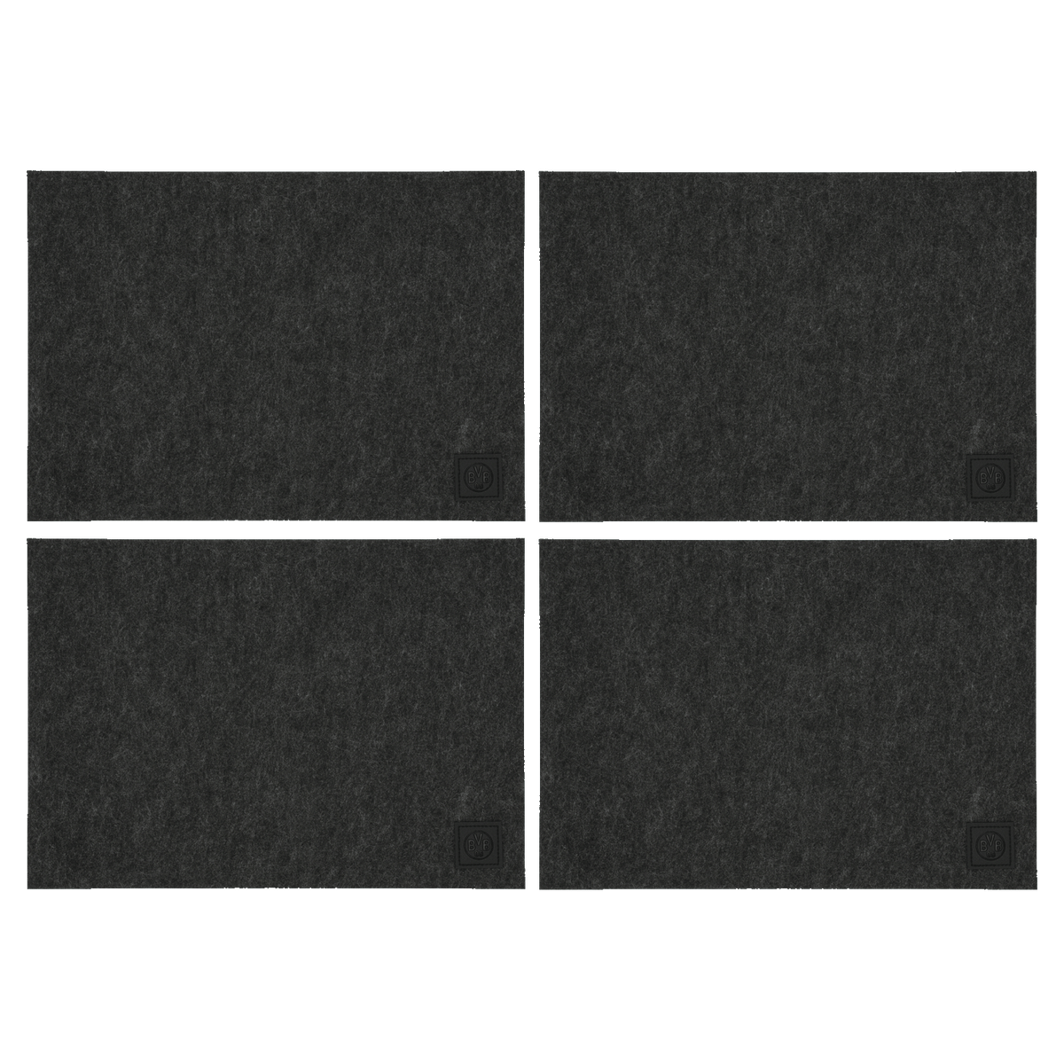 Four black BVB placemats featuring a simple Borussia Dortmund logo—perfect as fan merchandise for the dining table.