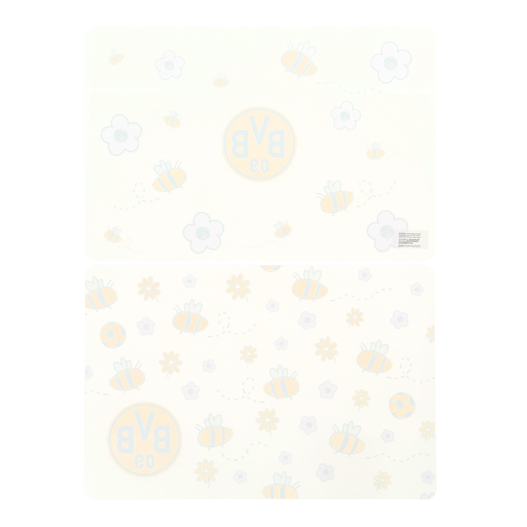 2-piece BVB placemat set for kids with a cute bee design and the BVB logo in black and yellow.