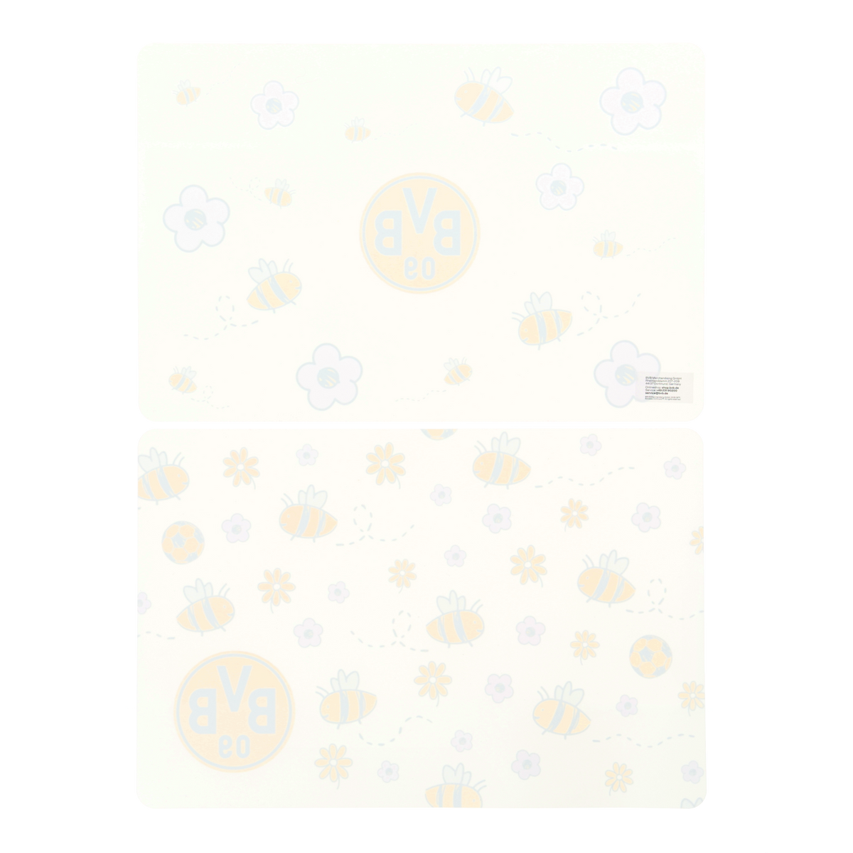 2-piece BVB placemat set for kids with a cute bee design and the BVB logo in black and yellow.