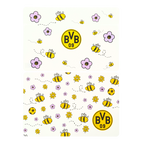 Two-piece BVB placemat set for kids featuring cheerful bee and flower designs in black, yellow, and purple. Perfect for young Borussia Dortmund fans.