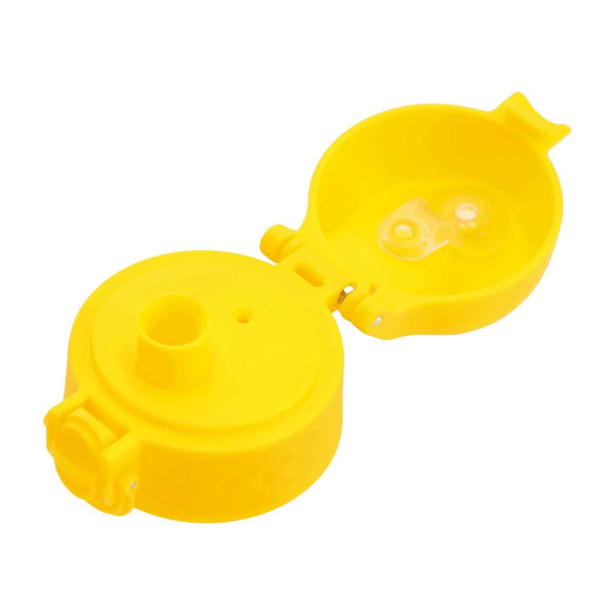 Couvercle jaune et ouvert de la gourde BVB Ion8 Kids, un article idéal pour les supporters du Borussia Dortmund, aux couleurs noir et jaune.
