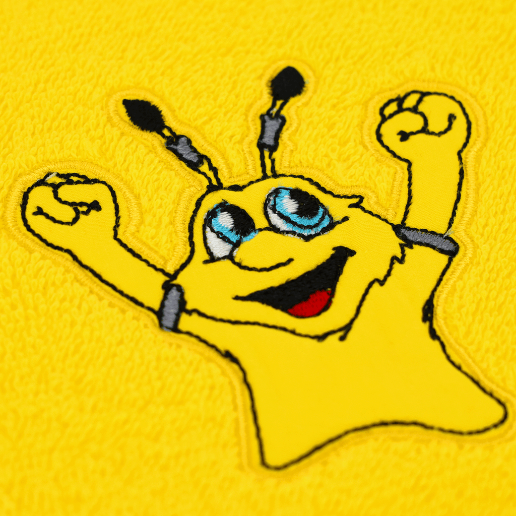 Set di 2 salviette BVB per bambini con motivo EMMA ricamato nei colori giallo e giallo-nero, ideali per i giovani tifosi del Borussia Dortmund.