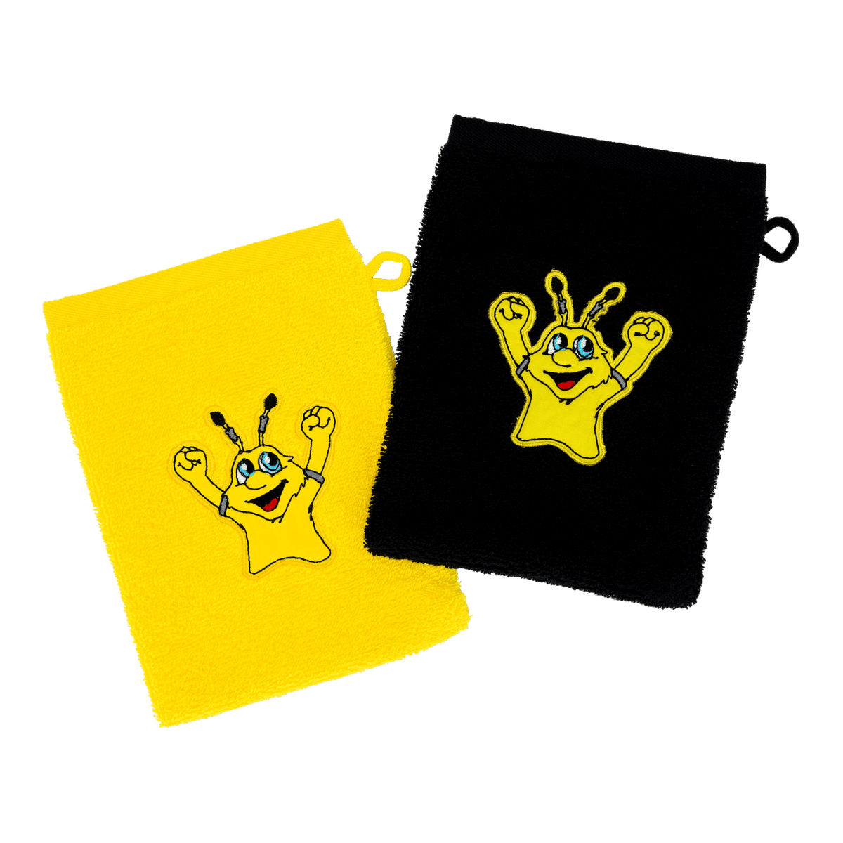 BVB-Waschlappen für Kinder im 2er Set mit EMMA-Motiv in schwarzgelb, perfekt für kleine Fans von Borussia Dortmund.