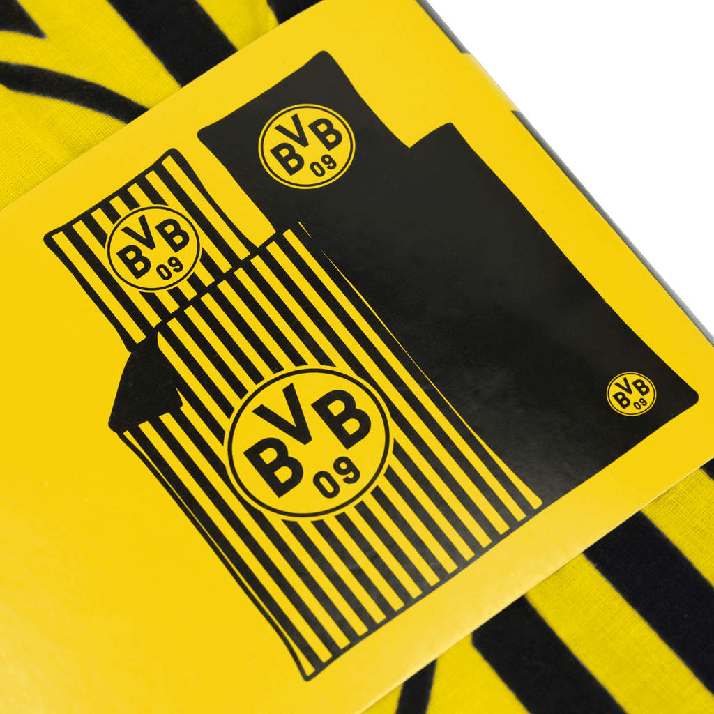 Parure de lit réversible noir et jaune du BVB, à rayures et arborant le logo BVB 09, dimensions : 135 x 200 cm, produit officiel du Borussia Dortmund