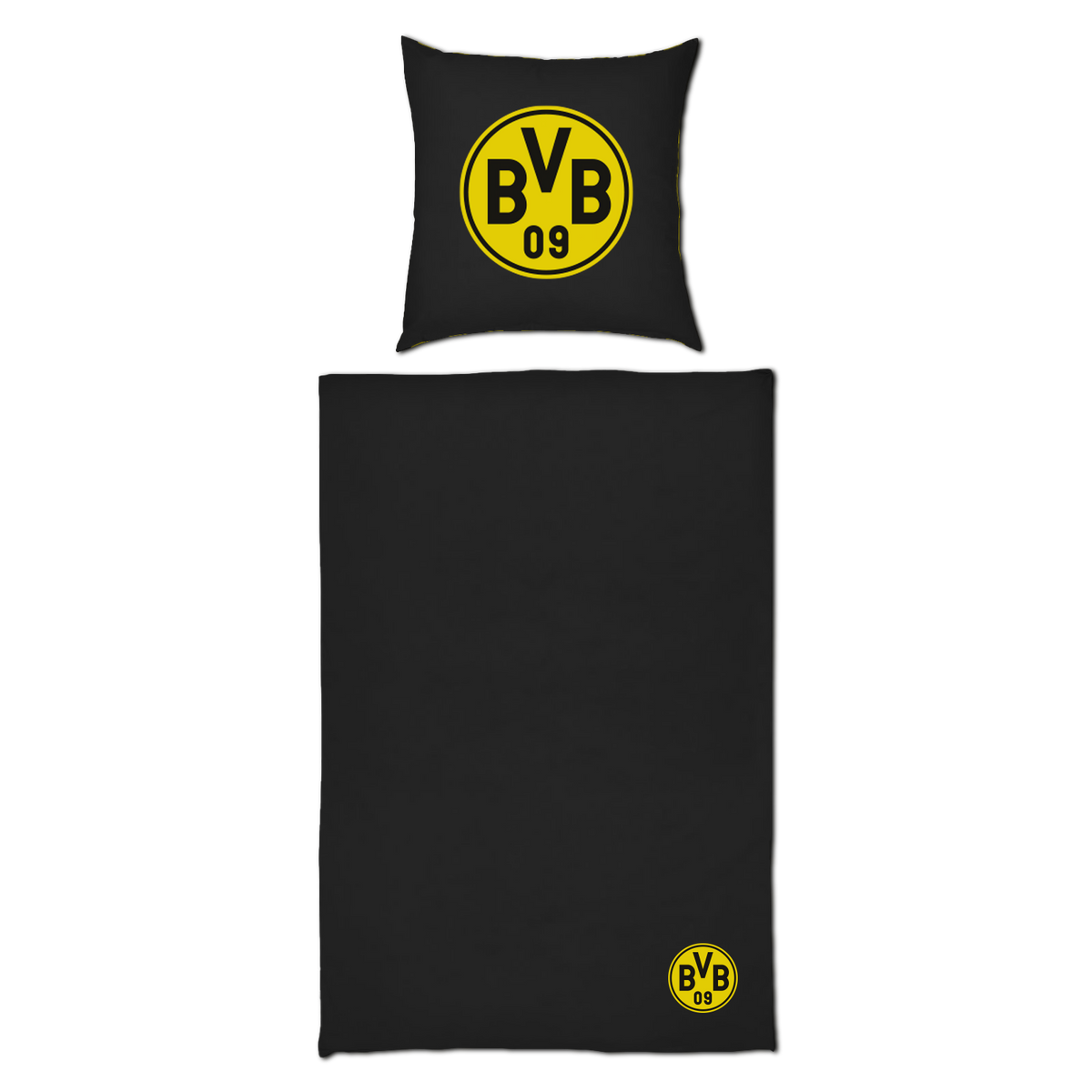Parure de lit réversible noir et jaune du BVB, avec le logo du club sur la couette et l'oreiller, au format 135 x 200 cm. Les supporters du Borussia Dortmund vont adorer.