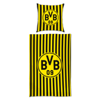 Parure de lit réversible du Borussia Dortmund, au motif rayé noir et jaune, comprenant une taie d'oreiller et un grand logo BVB 09, idéale pour les vrais supporters.