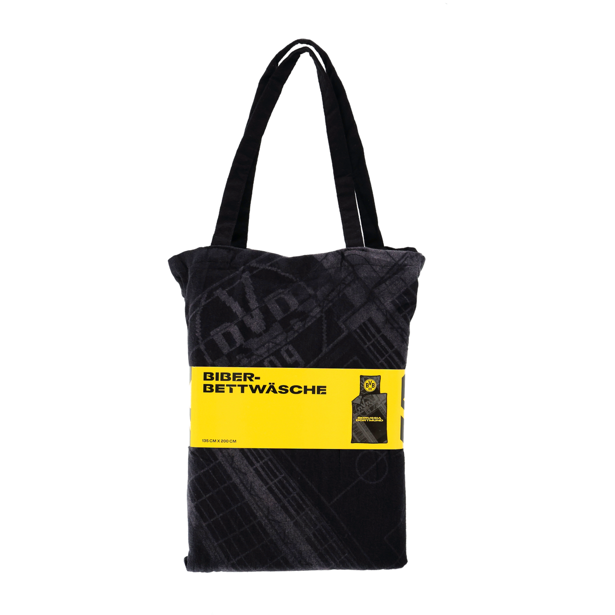 Ropa de cama del BVB con el diseño del SIGNAL IDUNA PARK, estampado en negro y amarillo, 135 x 200 cm, artículo exclusivo para aficionados del Borussia Dortmund.