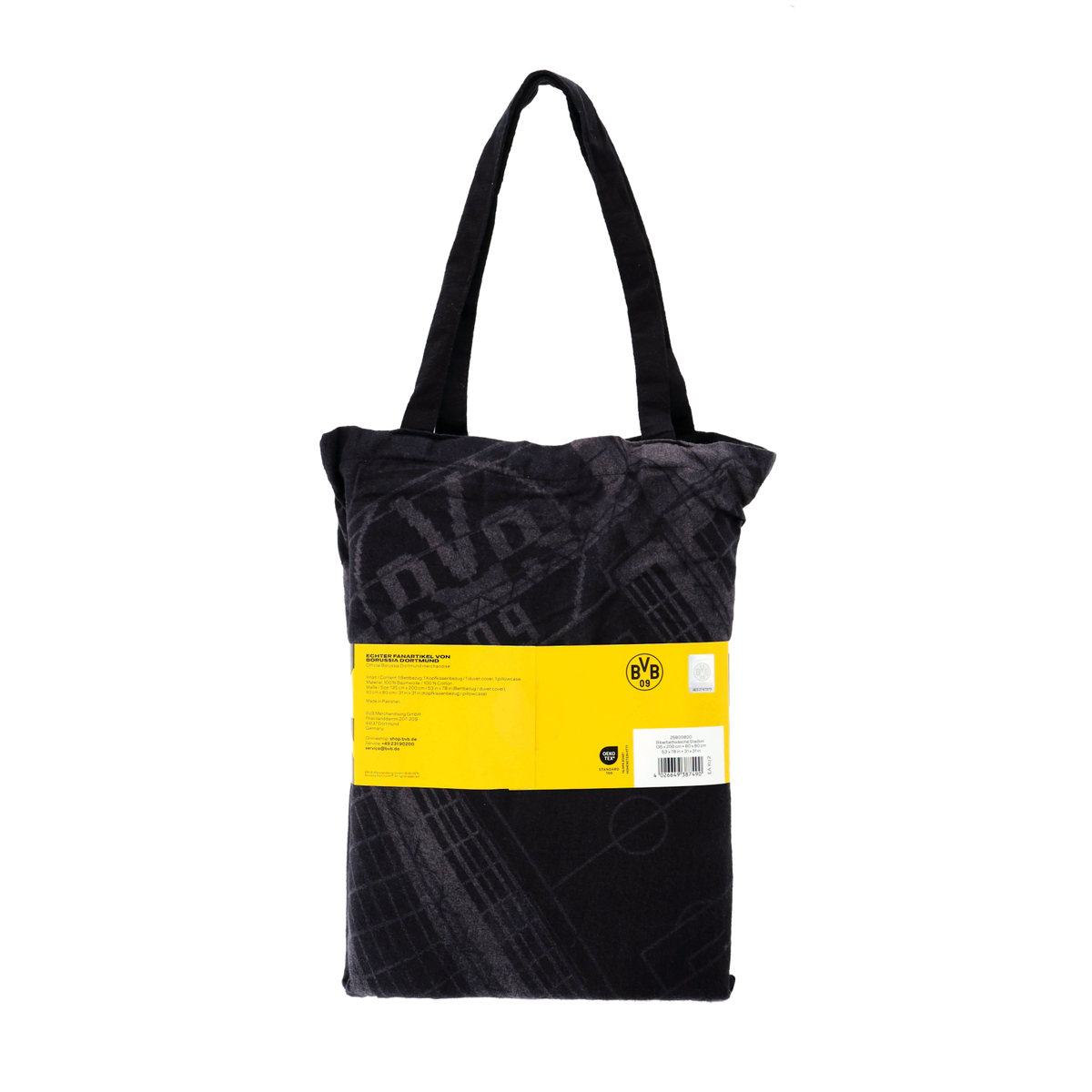 Ropa de cama del BVB con diseño del estadio, en colores negro y amarillo y con el logotipo del BVB. Medidas: 135 x 200 cm. Perfecta para los aficionados del Borussia Dortmund.