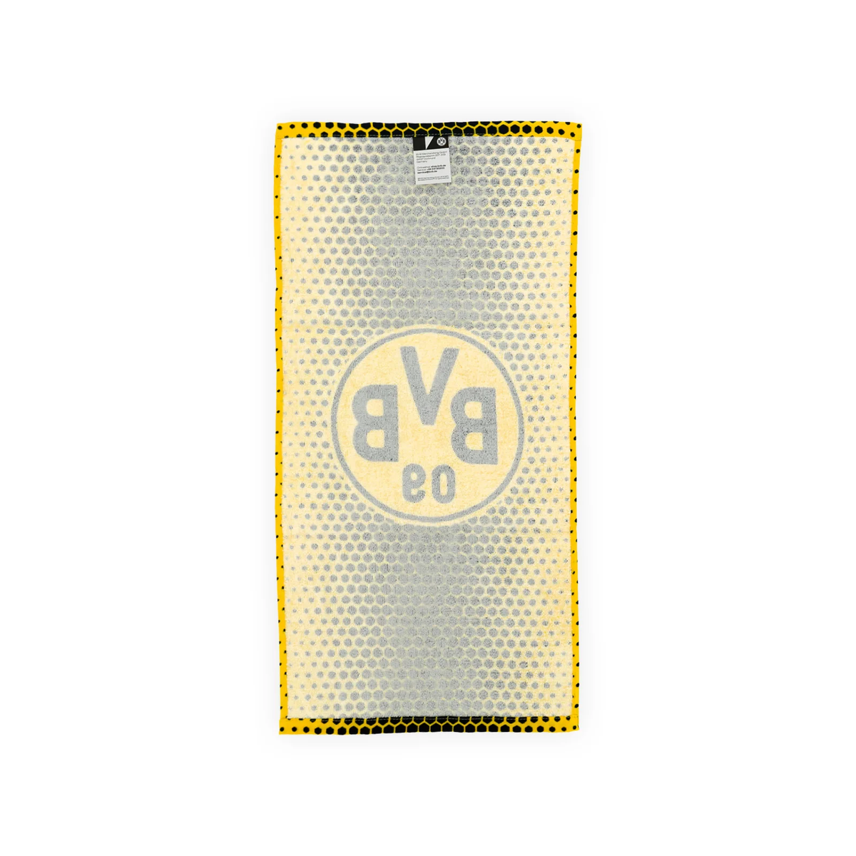 Un asciugamano magico del BVB nei colori nero e giallo con un grande logo BVB 09, ideale come gadget e regalo per i tifosi del Borussia Dortmund.