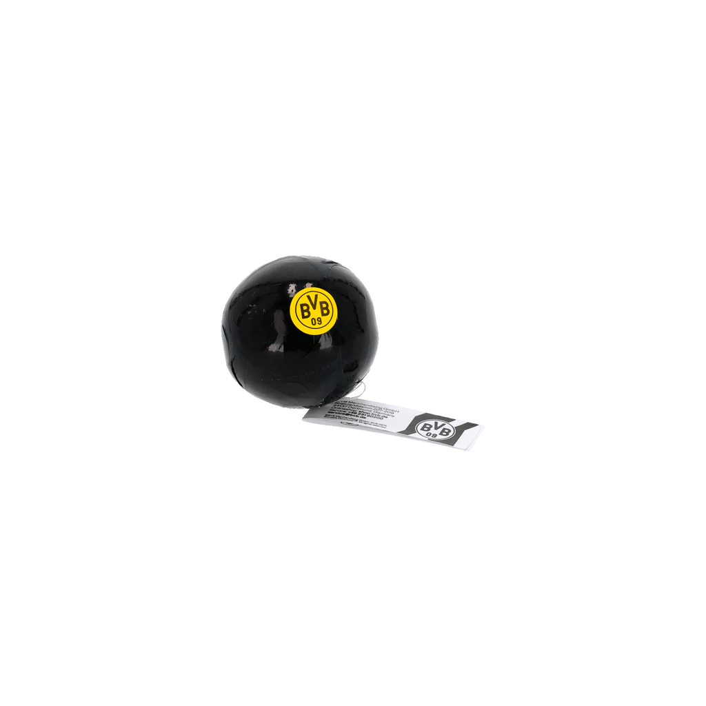 Asciugamano magico rotondo del BVB nei colori nero e giallo, a forma di pallone, con il logo del Borussia Dortmund stampato sopra.