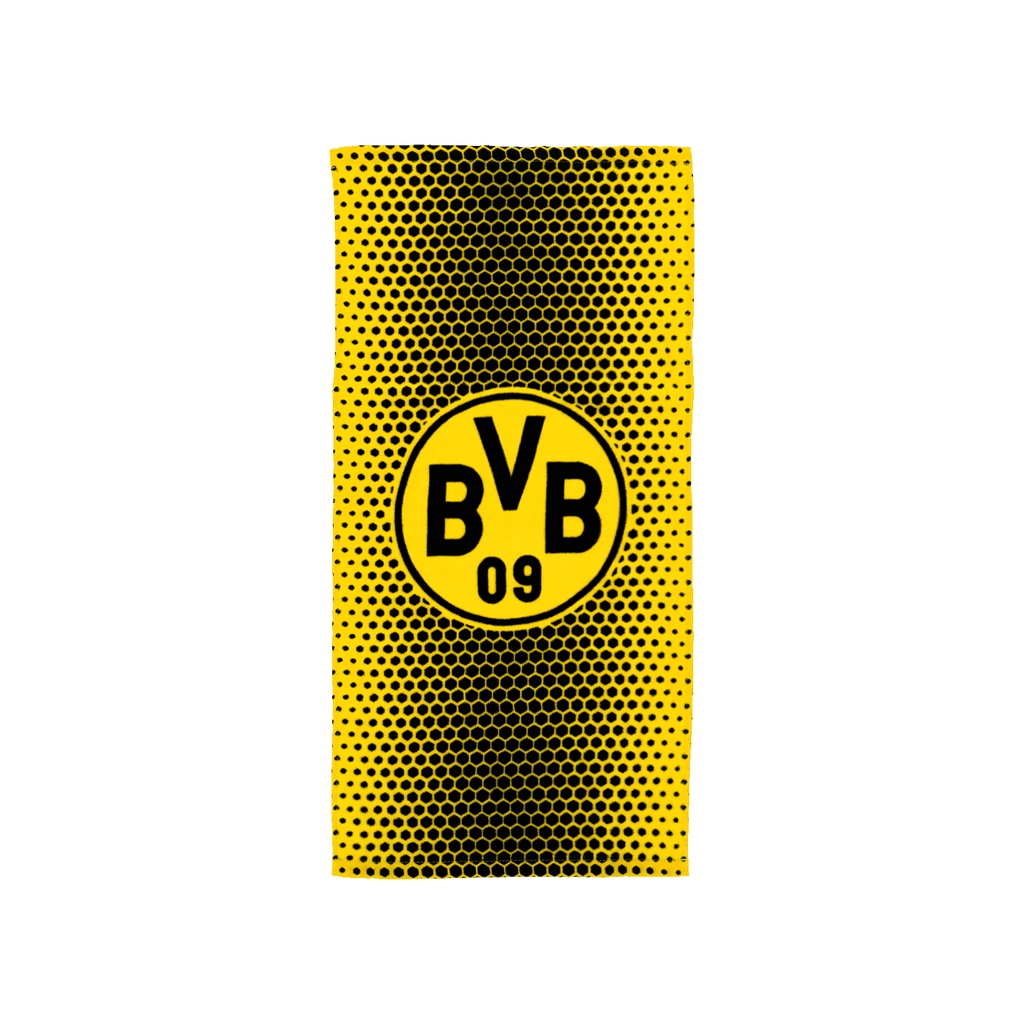 Asciugamano magico del BVB nei colori nero e giallo, con il logo del BVB e un motivo a pois, ideale per i tifosi del BVB.