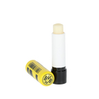 Balsamo per le labbra del BVB nei colori nero e giallo, raffigurato aperto, con la formula nutriente in evidenza, ideale per i tifosi del Borussia Dortmund.