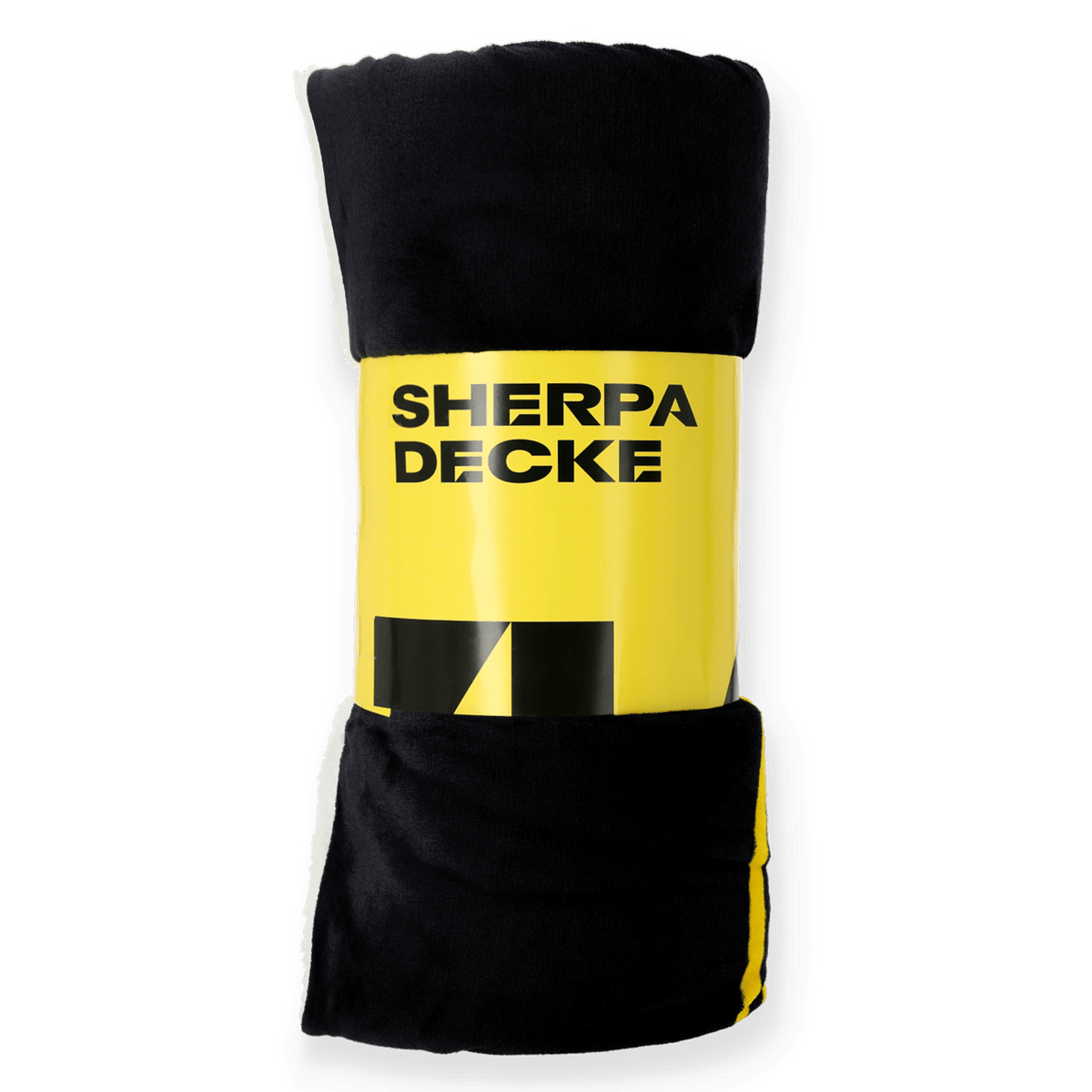 BVB Sherpa-Decke in schwarzgelb, zusammengerollt und verpackt, ideal für Fans von Borussia Dortmund.