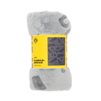 Gray BVB children's fleece blanket with the Borussia Dortmund logo and designs, soft, perfect for fans, measures 130 x 170 cm, packaged with a yellow band.