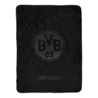 Schwarze Stadiondecke von Borussia Dortmund mit eingeprägtem BVB-09-Logo und Schriftzug, gefertigt für besonderen Komfort und Wärme bei Heimspielen.