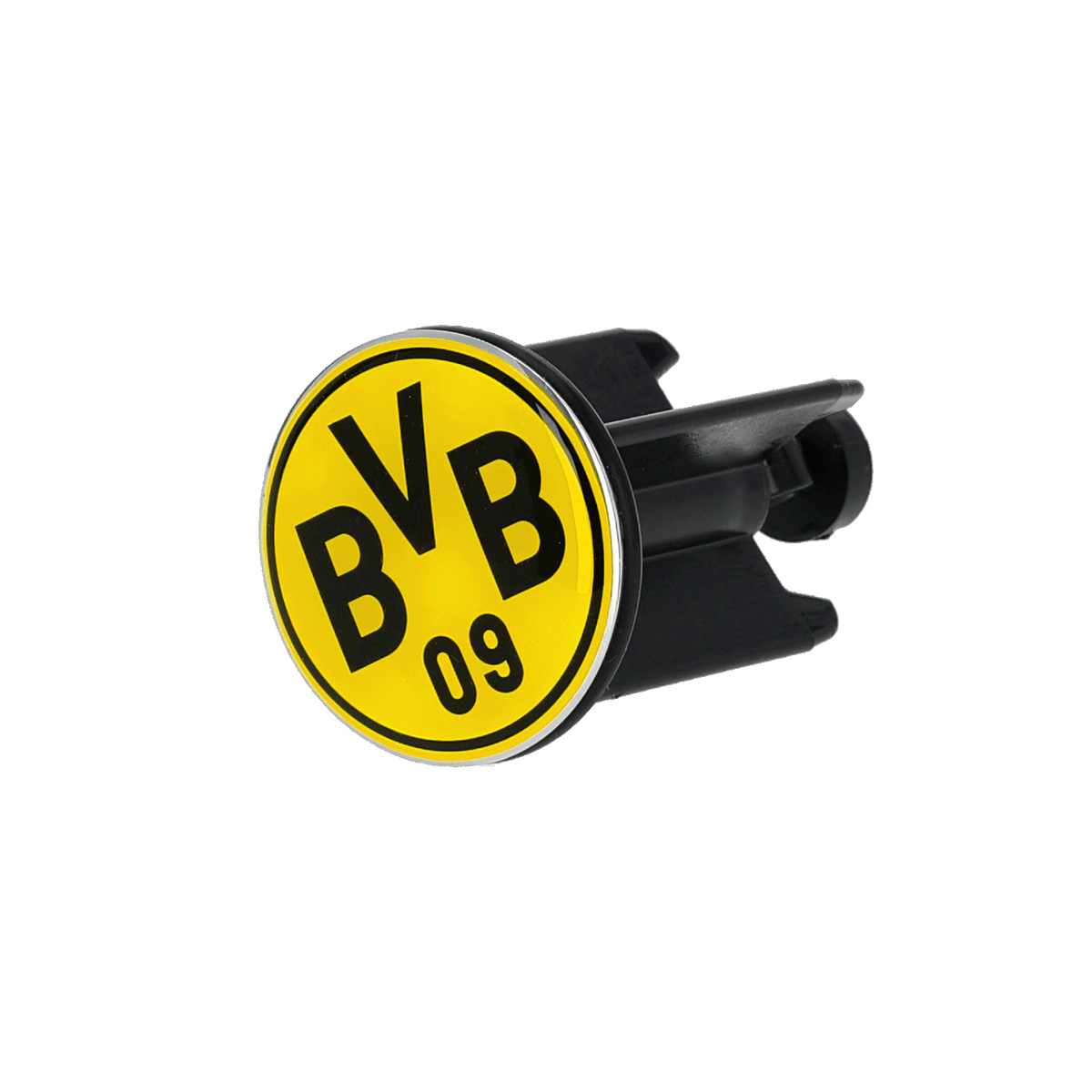 Schwarzgelber BVB Waschbeckenstöpsel mit prominentem BVB 09 Logo, ideal passend für das perfekte Fan-Badezimmer.