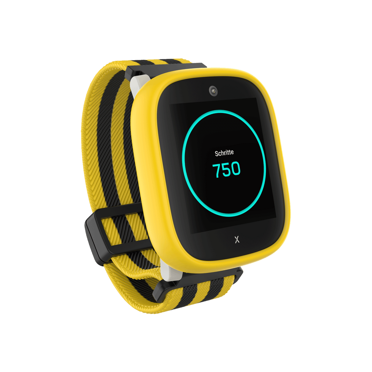 Montre connectée pour enfants BVB Edition Xplora X6Play, en noir et jaune, avec podomètre intégré et prise en charge de l'eSIM, idéale pour les jeunes supporters du Borussia Dortmund.
