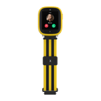 L'édition BVB de la montre connectée pour enfants Xplora X6Play, en noir et jaune avec un bracelet à rayures, équipée d'une eSIM et de fonctionnalités d'application pour la communication et la sécurité.