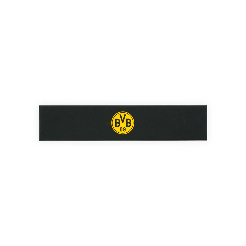这款多特蒙德（BVB）儿童手表采用黑色包装，中央印有醒目的黄色BVB徽标，是送给年轻多特蒙德球迷的理想礼物