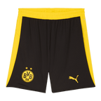 2025/26赛季多特蒙德（BVB）黑黄配色球裤，印有BVB标志和PUMA标志。