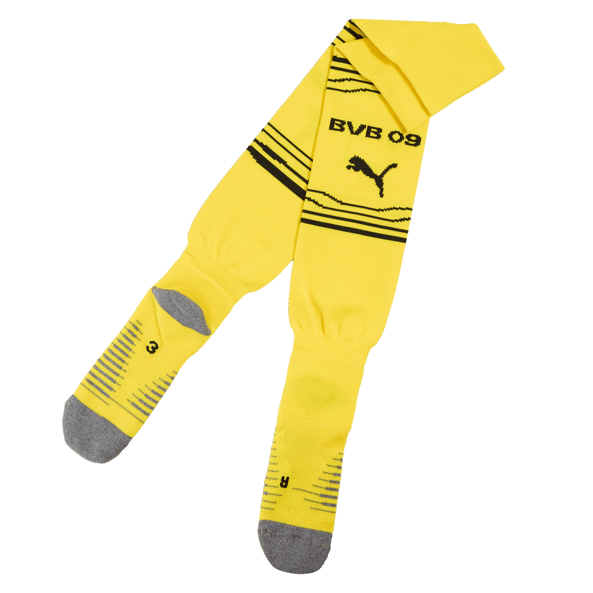 Calzettoni gialli del Borussia Dortmund per la stagione 2025/26 con design giallo-nero e logo Puma, adatti al calcio e come articoli per tifosi.