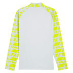 Rear view of the BVB Warm Up zip-up shirt in silver-gray with neon-yellow graphic elements on the sleeves, ideal for workouts and leisure.