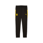 Pantaloni da allenamento neri del BVB 2025/26 per bambini con strisce gialle, logo BVB e logo PUMA, ideali per le attività sportive.