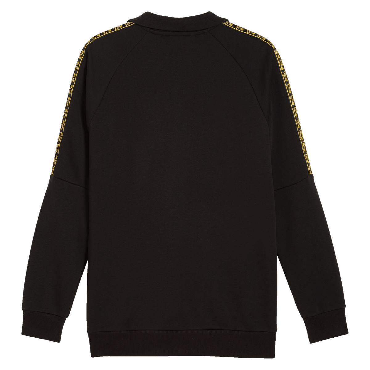 Schwarzes BVB Drill Shirt mit gelbem Design entlang der Schultern, Rückansicht, Langarm, für Sport oder Freizeit geeignet.