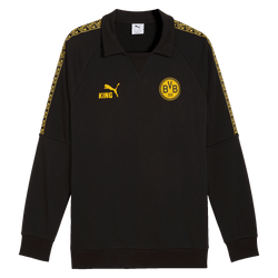 Black BVB KING drill shirt with a yellow BVB logo, PUMA logo, and "KING" lettering on the front, adorned with a yellow striped pattern on the sleeves.