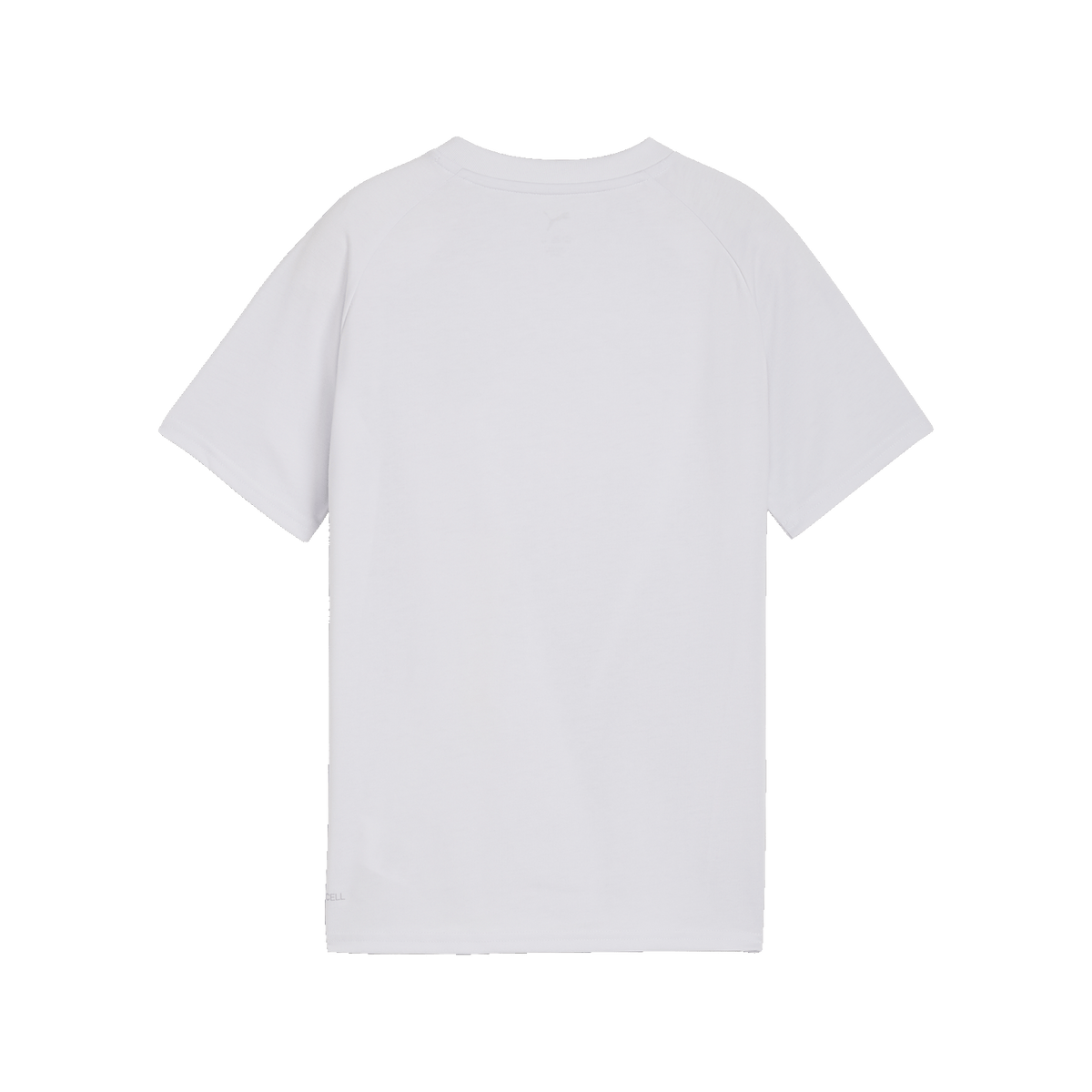 Rückansicht des BVB PUMA Tech T-Shirts für Kinder in silbergrau, schlichtes Design, sportlich und bequem.
