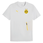 T-shirt BVB PUMA Tech gris argenté avec logo BVB jaune et chat PUMA jaune, manches courtes, matière respirante, style sportif.