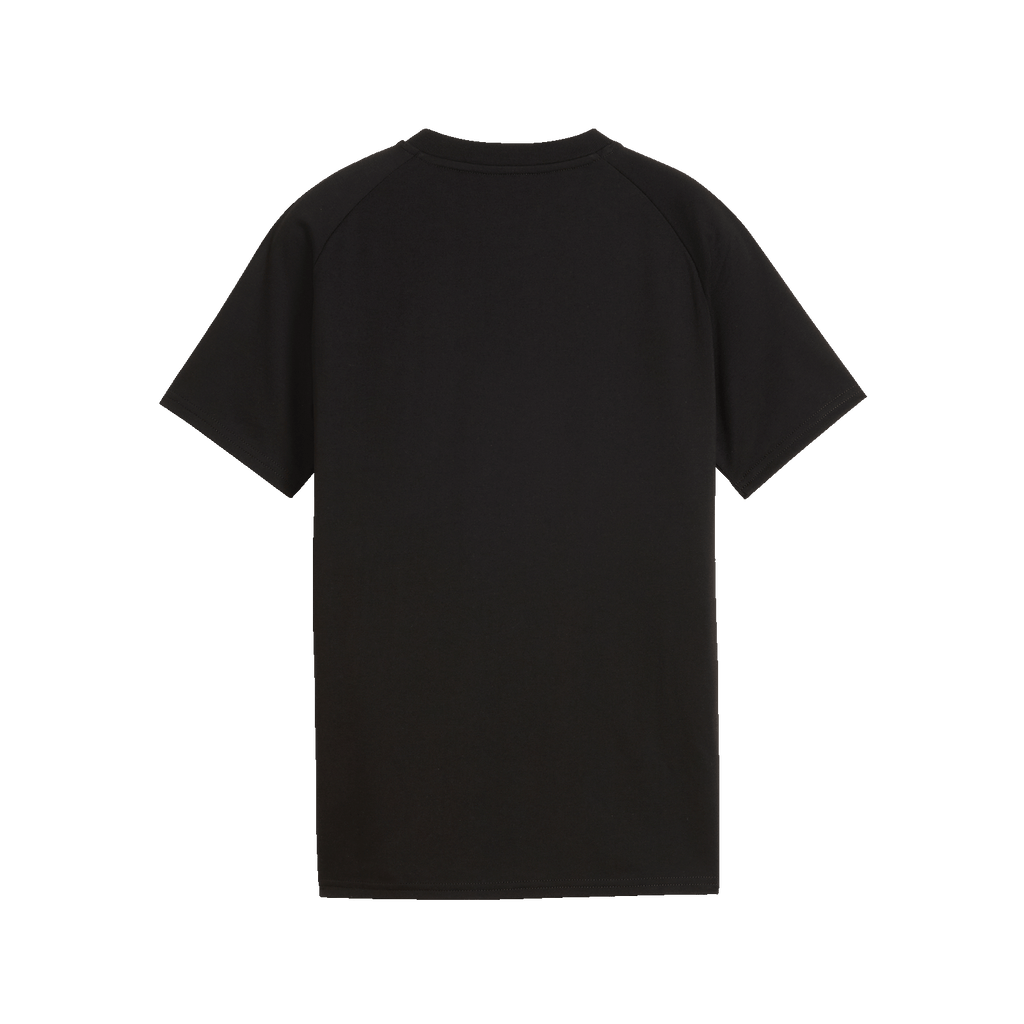 Vue de dos d'un t-shirt noir BVB PUMA Tech Pocket pour enfants, au design sobre et à manches courtes.