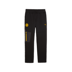 Black BVB PUMA Tech casual pants for kids featuring the BVB logo and a yellow PUMA logo—sporty and comfortable.